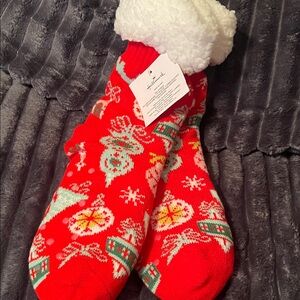 Festive Red Holiday Socks with White Cuff